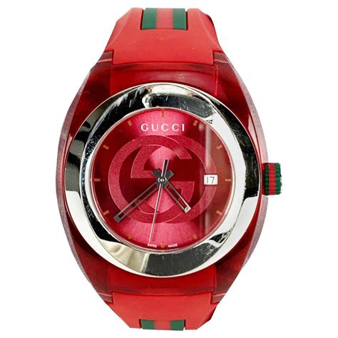 Gucci Sync Red Stainless Steel 137.1 Xxl Watch with Rubber .